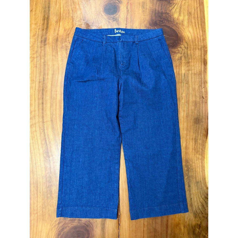 Boden Women jeans US 12R UK 16R Mom High rise Denim Stretch Pleated Crop Wide B5